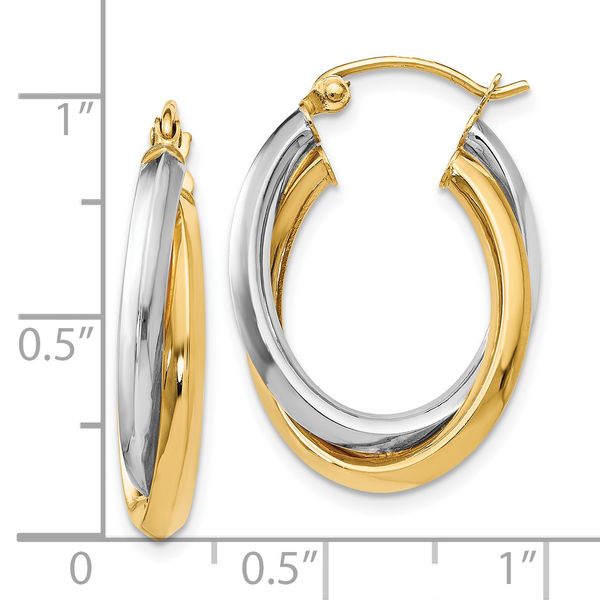 Leslie's 14K Two-tone Polished Oval Hinged Hoop Earrings - Image 4