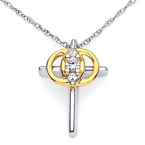 14k White Gold Diamond Cross