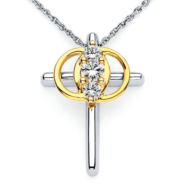 14k White Gold Diamond Cross