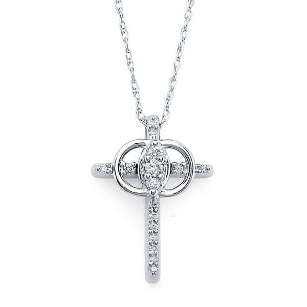 14k White Gold Diamond Cross