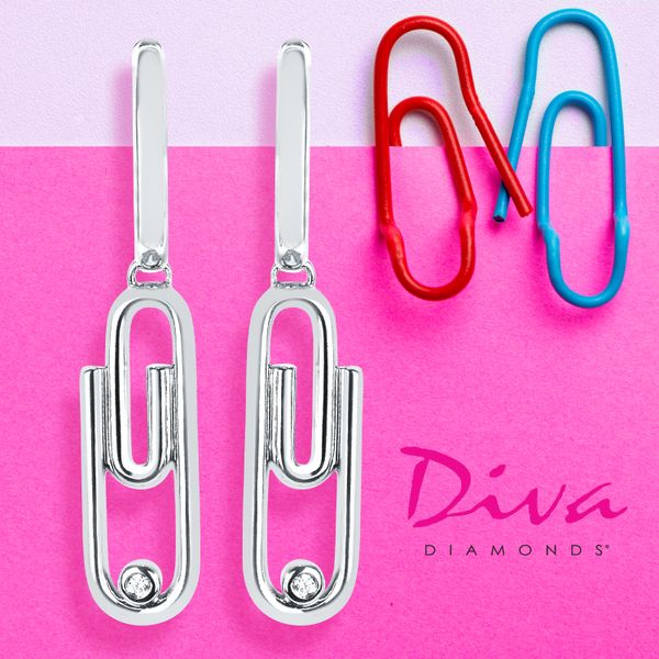 Sterling Silver Diamond Earrings - Image 2