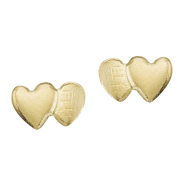 14K Yellow Gold Baby Double Heart Screwback Earrings