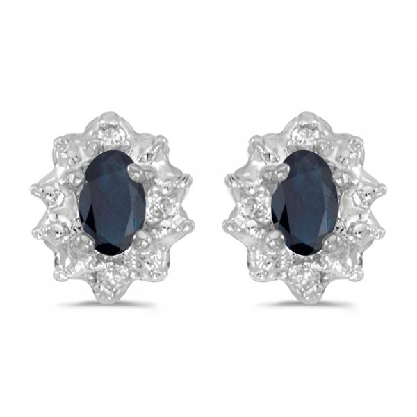10k White Gold Oval Amethyst And Diamond Earrings