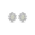 10k White Gold Oval Opal And Diamond Earrings