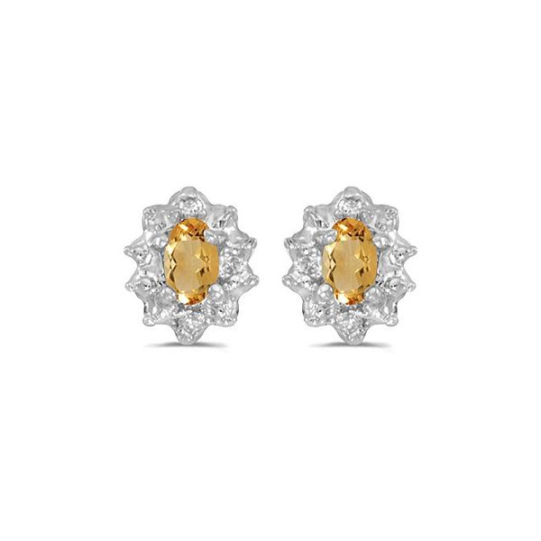 10k White Gold Oval Citrine And Diamond Earrings
