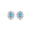 10k White Gold Oval Blue Topaz And Diamond Earrings