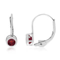 14K White Gold Round Garnet Bezel Lever-back Earrings
