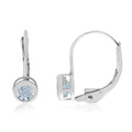 14K White Gold Round Aquamarine Bezel Lever-back Earrings