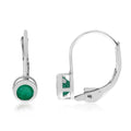14K White Gold Round Emerald Bezel Lever-back Earrings
