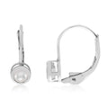 14K White Gold Round Pearl Bezel Lever-back Earrings