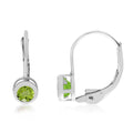 14K White Gold Round Peridot Bezel Lever-back Earrings