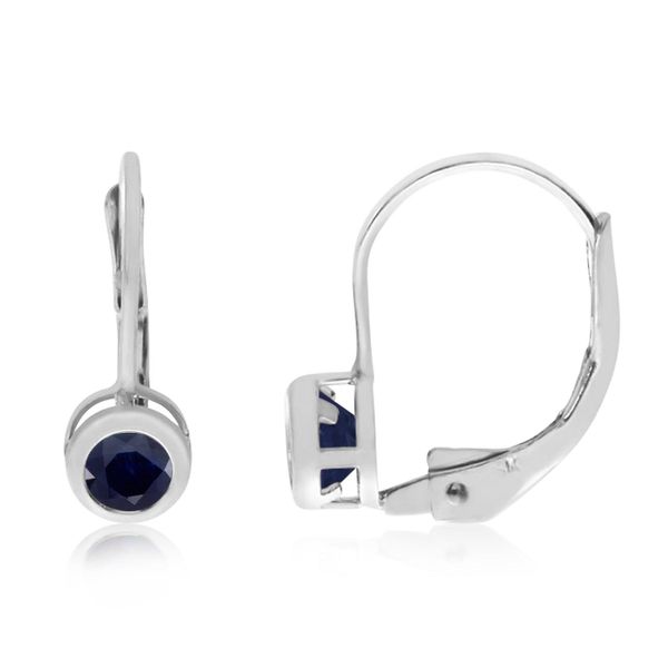 14K White Gold Round Sapphire Bezel Lever-back Earrings