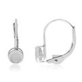 14K White Gold Round Opal Bezel Lever-back Earrings