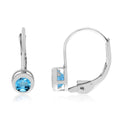 14K White Gold Round Blue Topaz Bezel Lever-back Earrings
