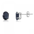 14K White Gold Oval Sapphire Earrings
