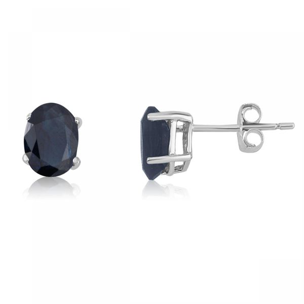 14K White Gold Oval Sapphire Earrings