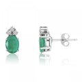 14K White Gold Oval Emerald and Diamond Earrings