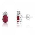 14K White Gold Oval Ruby and Diamond Earrings