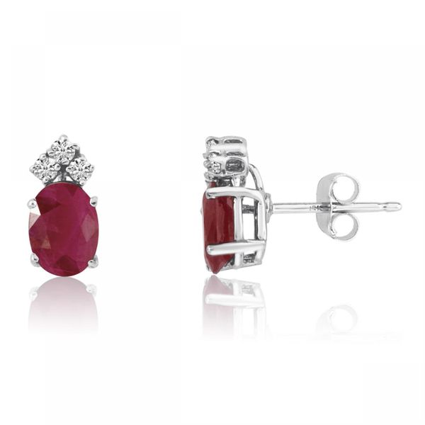 14K White Gold Oval Ruby and Diamond Earrings