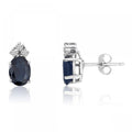 14K White Gold Oval Sapphire and Diamond Earrings