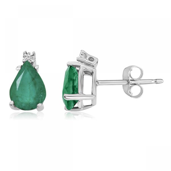 14K White Gold Pear Emerald and Diamond Earrings