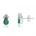 14K White Gold Pear Emerald and Diamond Earrings