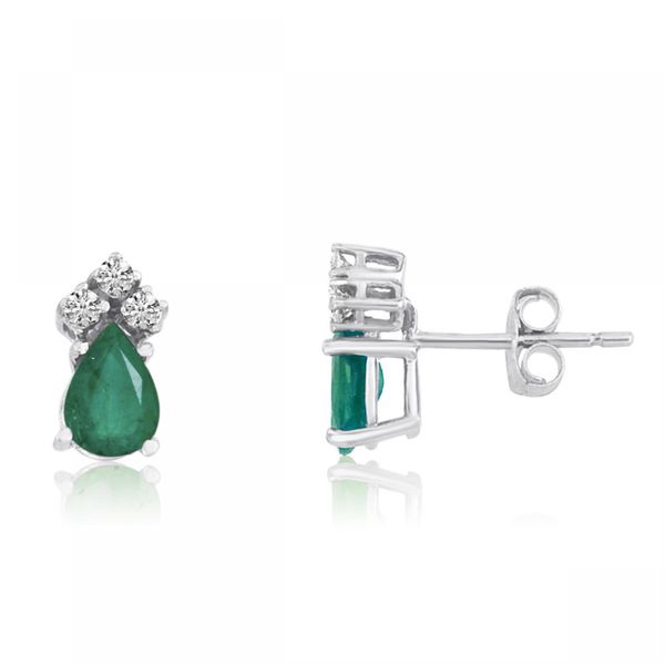 14K White Gold Pear Emerald and Diamond Earrings
