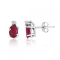 14K White Gold Oval Ruby and Diamond Earrings