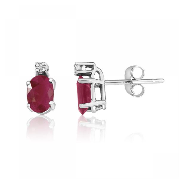 14K White Gold Oval Ruby and Diamond Earrings