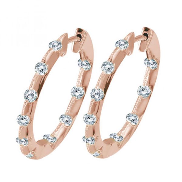 14K Rose Gold Inside Outside Hoop 1 Ct Diamond Earrings