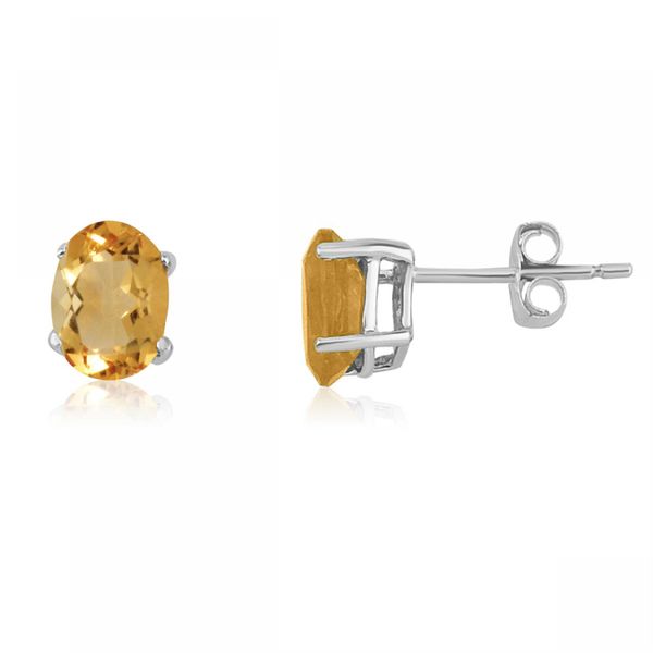 14K White Gold Oval Citrine Earrings