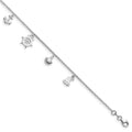Leslie's Sterling Silver Rhodium-plated Sea Life 9in Plus 1in ext. Anklet