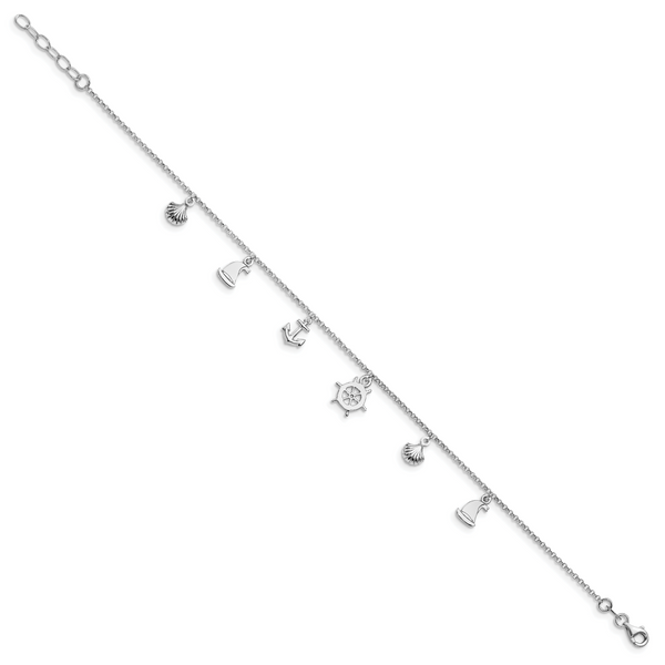 Leslie's Sterling Silver Rhodium-plated Sea Life 9in Plus 1in ext. Anklet - Image 2