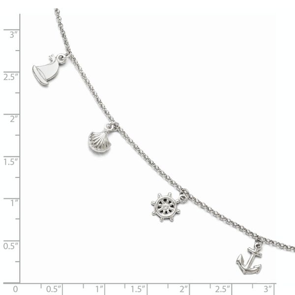 Leslie's Sterling Silver Rhodium-plated Sea Life 9in Plus 1in ext. Anklet - Image 4