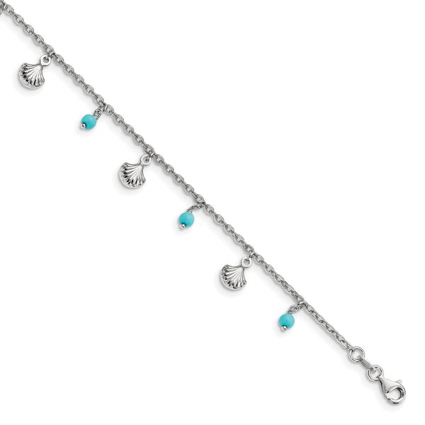 Leslie's Sterling Silver RH-plated Turquoise Shells 9in plus 1in ext. Ankle