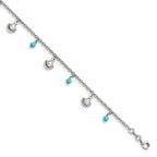 Leslie's Sterling Silver RH-plated Turquoise Shells 9in plus 1in ext. Ankle
