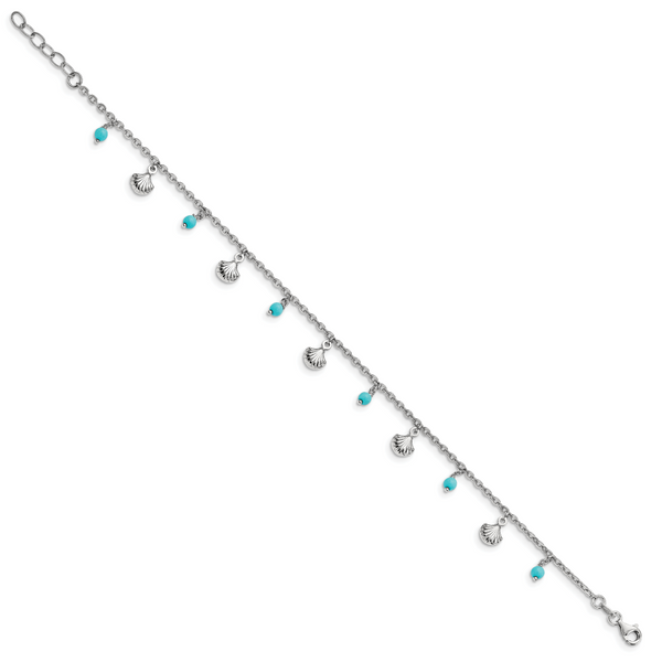 Leslie's Sterling Silver RH-plated Turquoise Shells 9in plus 1in ext. Ankle - Image 2