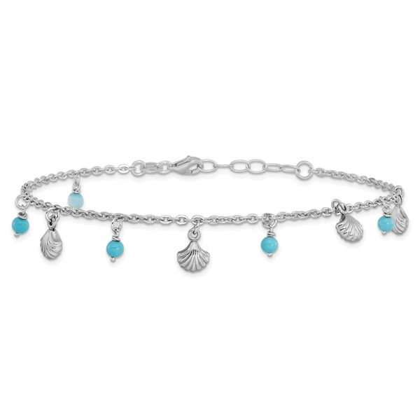 Leslie's Sterling Silver RH-plated Turquoise Shells 9in plus 1in ext. Ankle - Image 3