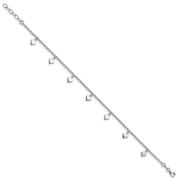 Leslie's Sterling Silver Rhodium-plated Hearts 9in Plus 1in ext. Anklet - Image 2