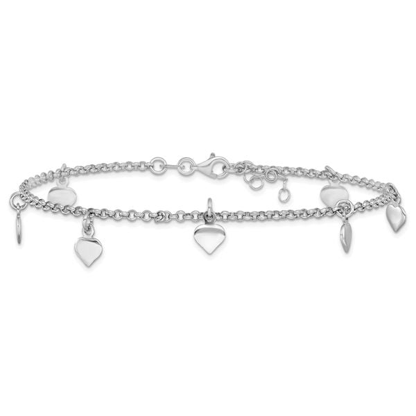 Leslie's Sterling Silver Rhodium-plated Hearts 9in Plus 1in ext. Anklet - Image 3