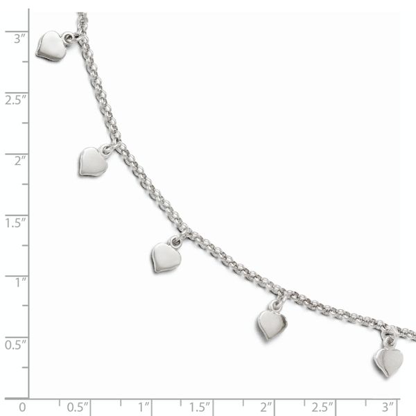 Leslie's Sterling Silver Rhodium-plated Hearts 9in Plus 1in ext. Anklet - Image 4