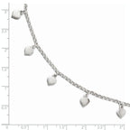 Leslie's Sterling Silver Rhodium-plated Hearts 9in Plus 1in ext. Anklet - Image 4