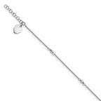 Leslie's Sterling Silver Rhodium-plated Heart Charm 9in Plus w/1in ext. Ank