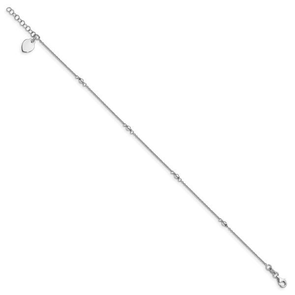 Leslie's Sterling Silver Rhodium-plated Heart Charm 9in Plus w/1in ext. Ank - Image 2