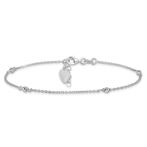 Leslie's Sterling Silver Rhodium-plated Heart Charm 9in Plus w/1in ext. Ank - Image 3