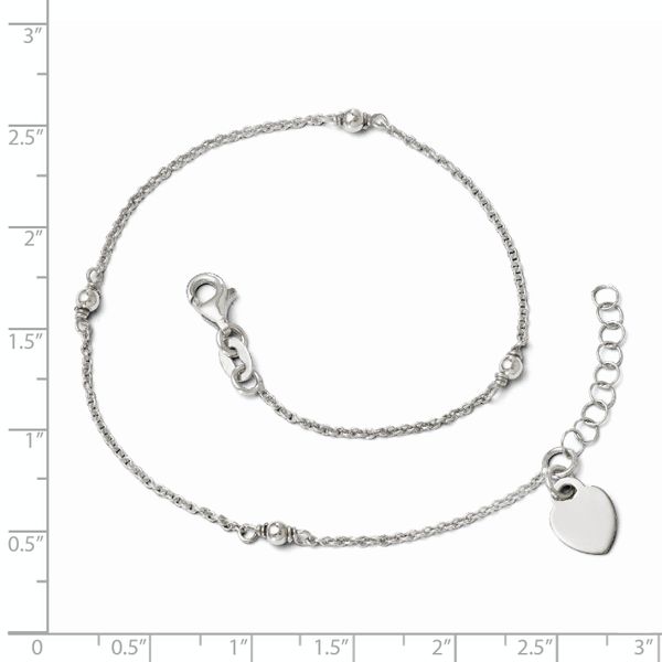 Leslie's Sterling Silver Rhodium-plated Heart Charm 9in Plus w/1in ext. Ank - Image 4