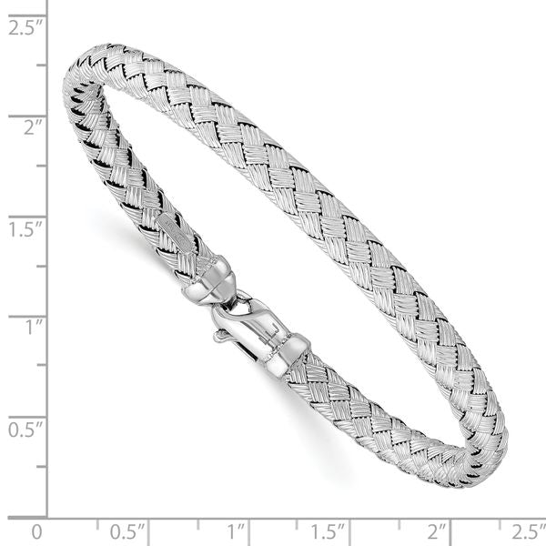 Sterling Rhodium-plated Weaved Silver Bangle - Image 3