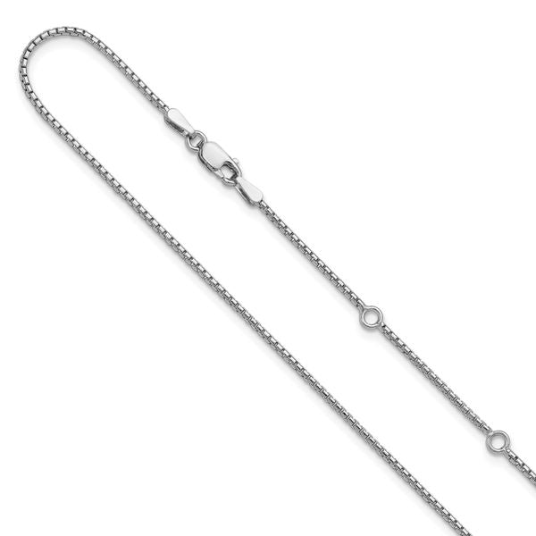 Leslie's Sterling Silver Rh-plated 1.2mm Round Box 1in+1in Adj. Chain