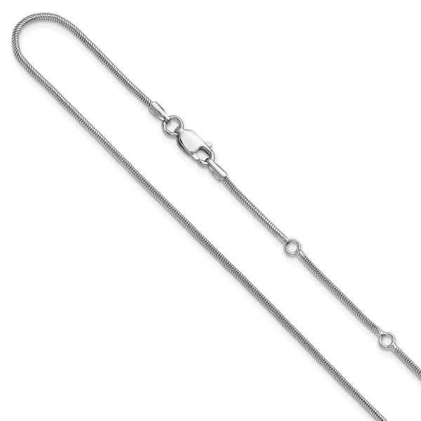 Leslie's SS Rh-plat 1.4mm Round Snake 1in+1in Adjustable Chain