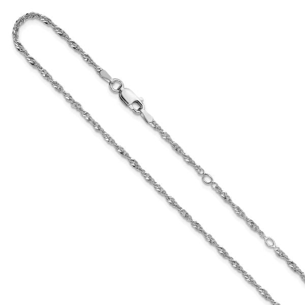 Leslie's Sterling Silver Rh-plated 2mm Singapore 1in+1in Adjustable Chain